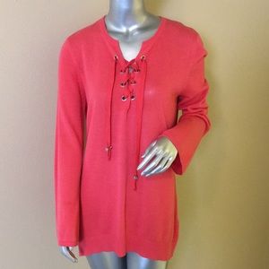 Katherine Barclay Lace Up Pointelle Sweater